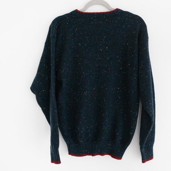 Vintage Oscar De La Renta Blue Maroon Designer 5% Wool Knit Crew Neck Sweater - Picture 2 of 11